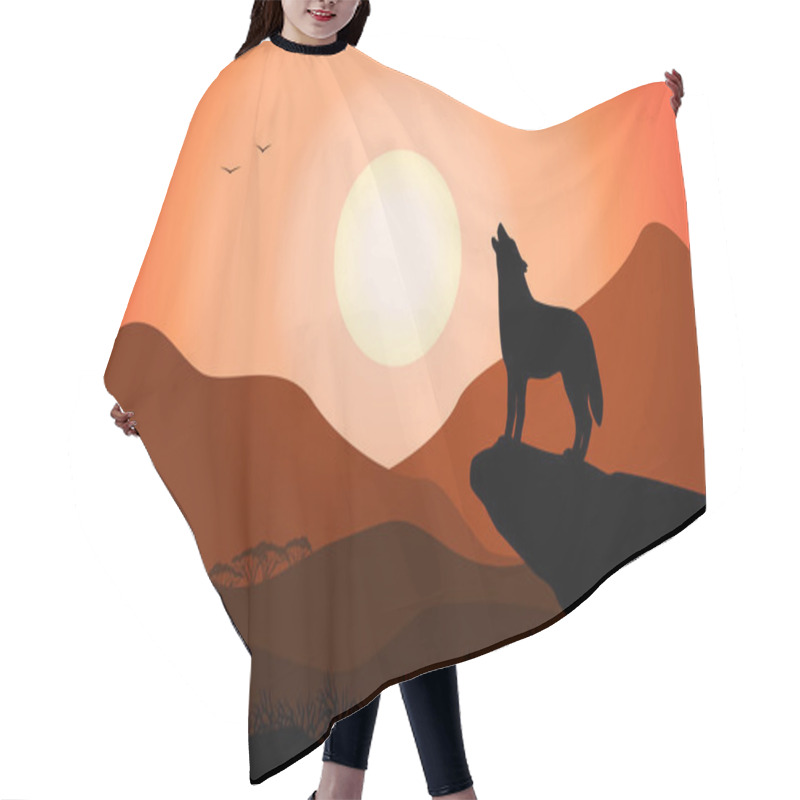 Personality  Howling Wolf At Sunset Stands On A Rock Hair Cutting Cape