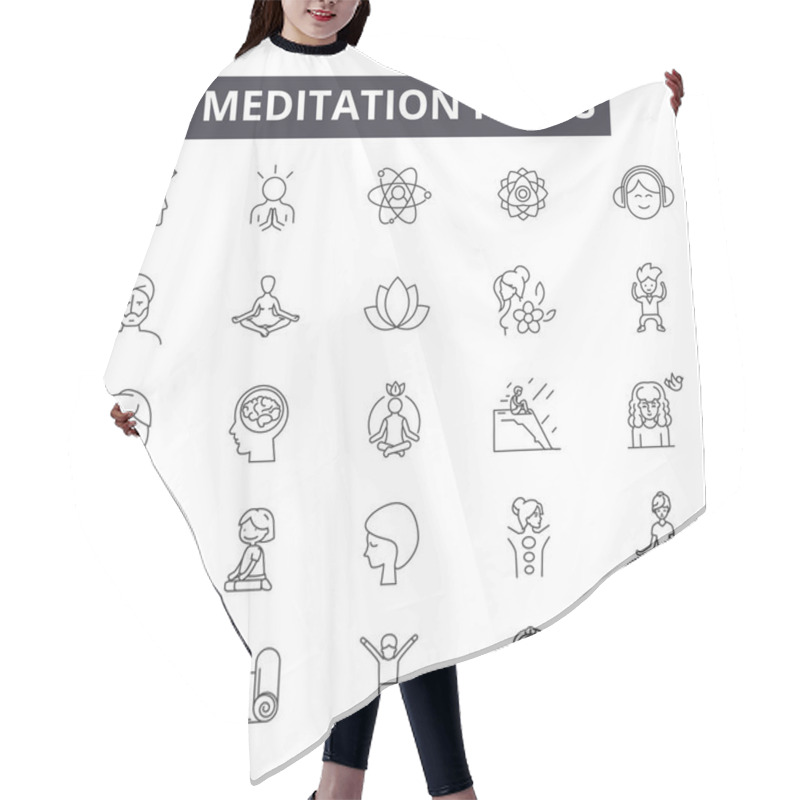 Personality  Meditation Line Icons, Signs Set, Vector. Meditation Outline Concept, Illustration: Yoga,meditation,health,relaxation,zen,wellness,relax Hair Cutting Cape