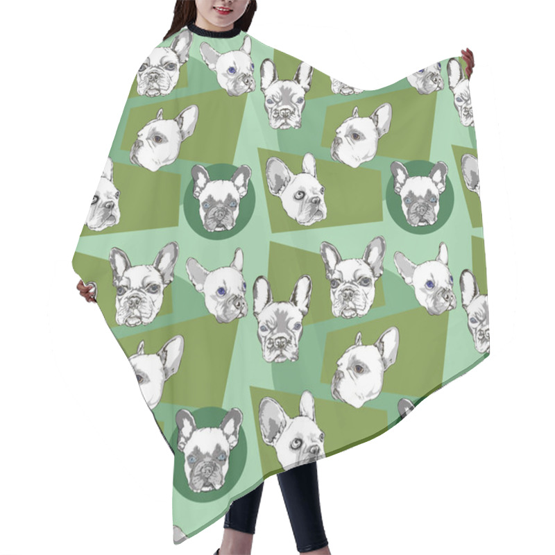 Personality  Seamless Pattern With French Bulldog On A Greenish Background Hair Cutting Cape