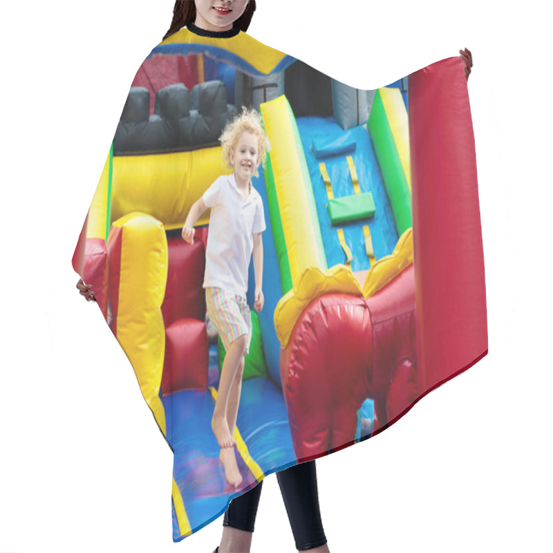 Personality  Child Jumping On Playground Trampoline. Kids Jump. Hair Cutting Cape