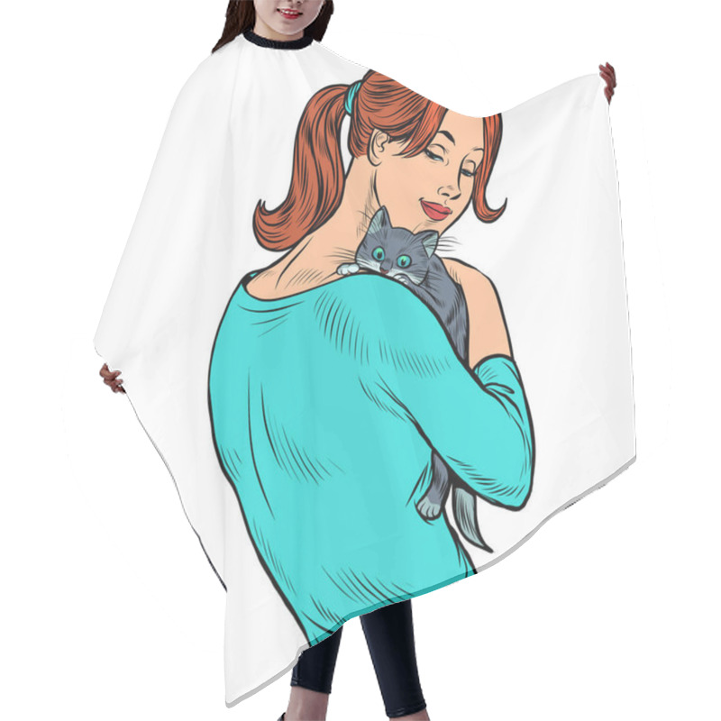 Personality  Young Woman And Cat Hair Cutting Cape