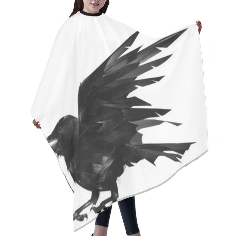 Personality  Drawn Black Bird Rook On White Background Hair Cutting Cape