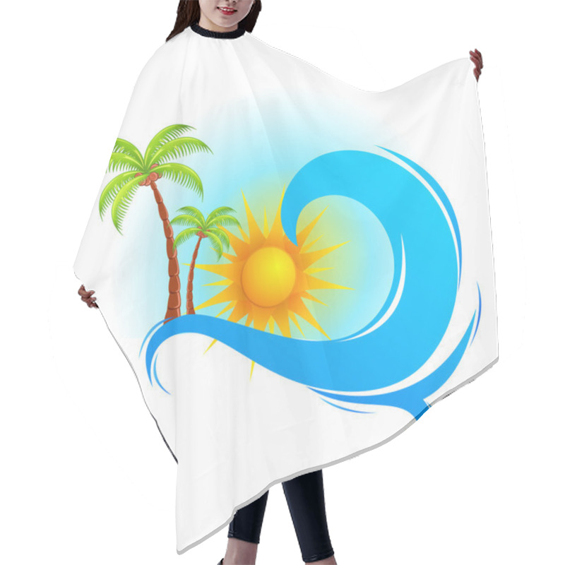 Personality  Sea Wave With Palm Tree Hair Cutting Cape