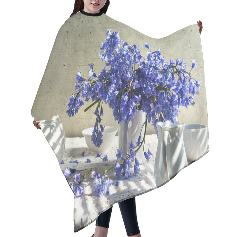 Personality  Still Life Bouquet Blue Tones White Crockery Hair Cutting Cape