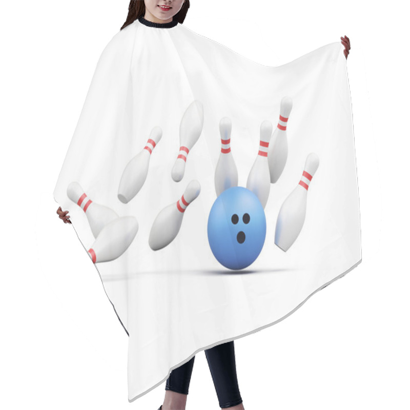 Personality  Bowling Ball Smashes Into The Pins On White Background. 3d Rende Hair Cutting Cape