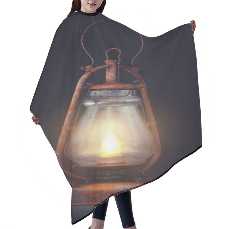 Personality  3d Image Of Old Rusty Oil Lamp On Dark Background Hair Cutting Cape