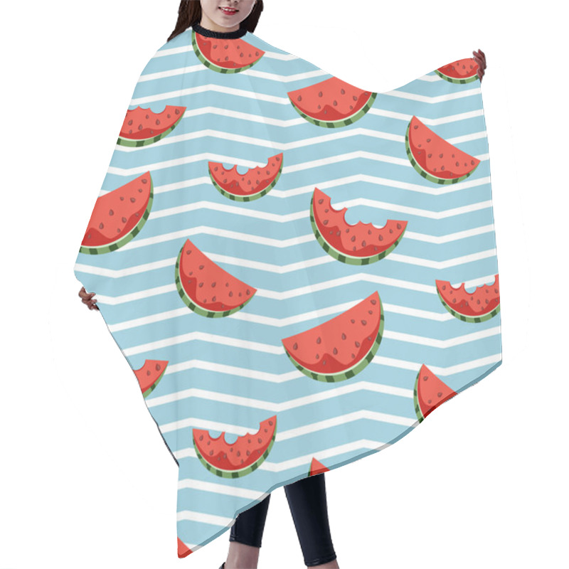 Personality  A Slice Of Watermelon, Ice Cream In The Form. Seamless Fabric. Background, Wrapping Paper, Wallpaper, Ornament, Tiles. Stock Vector. Hair Cutting Cape