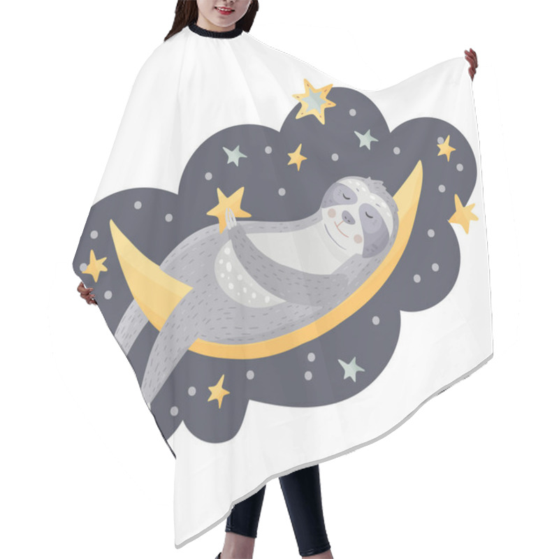 Personality  Cute Cartoon Sloth Sleeping On The Moon. Hair Cutting Cape