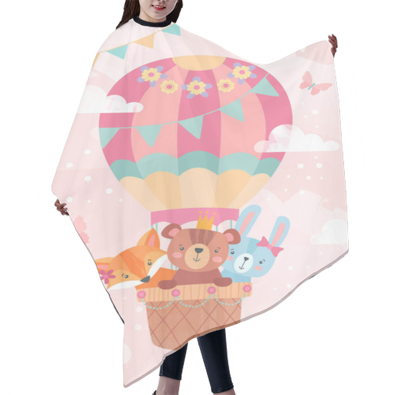 Personality  Cute Little Cartoon Animals In A Hot Air Balloon Hair Cutting Cape