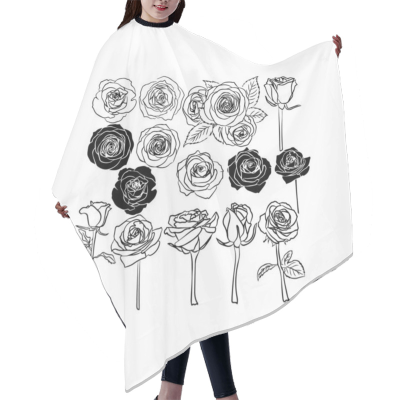 Personality  Assorted Rose Silhouettes And Line Drawings Collection. Vector Icon. Hair Cutting Cape