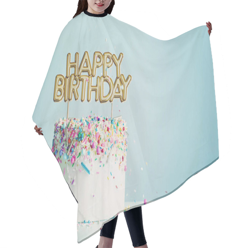 Personality  Birthday Cake With Happy Birthday Banner Hair Cutting Cape