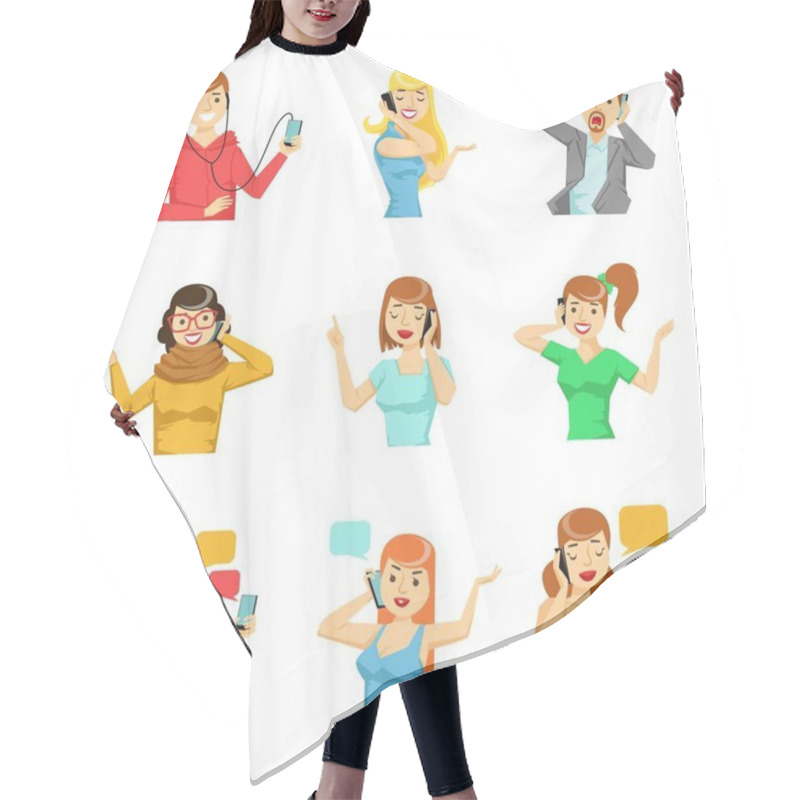 Personality  People Speaking On The Phone Collection Of Illustrations Hair Cutting Cape