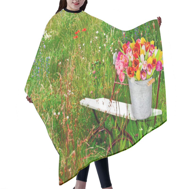 Personality  Spring Meadow With Bench And Bouquet Of Flowers Hair Cutting Cape