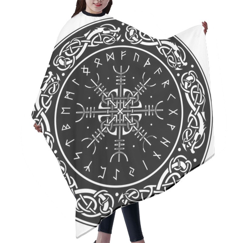 Personality  Viking Shield, Decorated With A Scandinavian Pattern Of Dragons And Aegishjalmur, Helm Of Awe Helm Of Terror , Icelandic Magical Staves Hair Cutting Cape