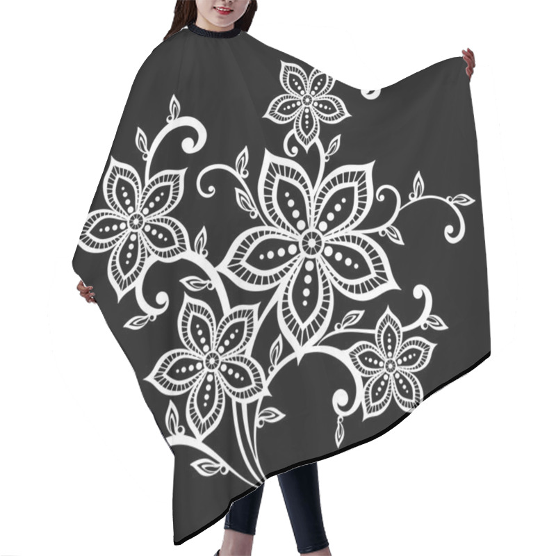 Personality  Beautiful Monochrome Black And White Flowers And Leaves Isolated.  Hair Cutting Cape