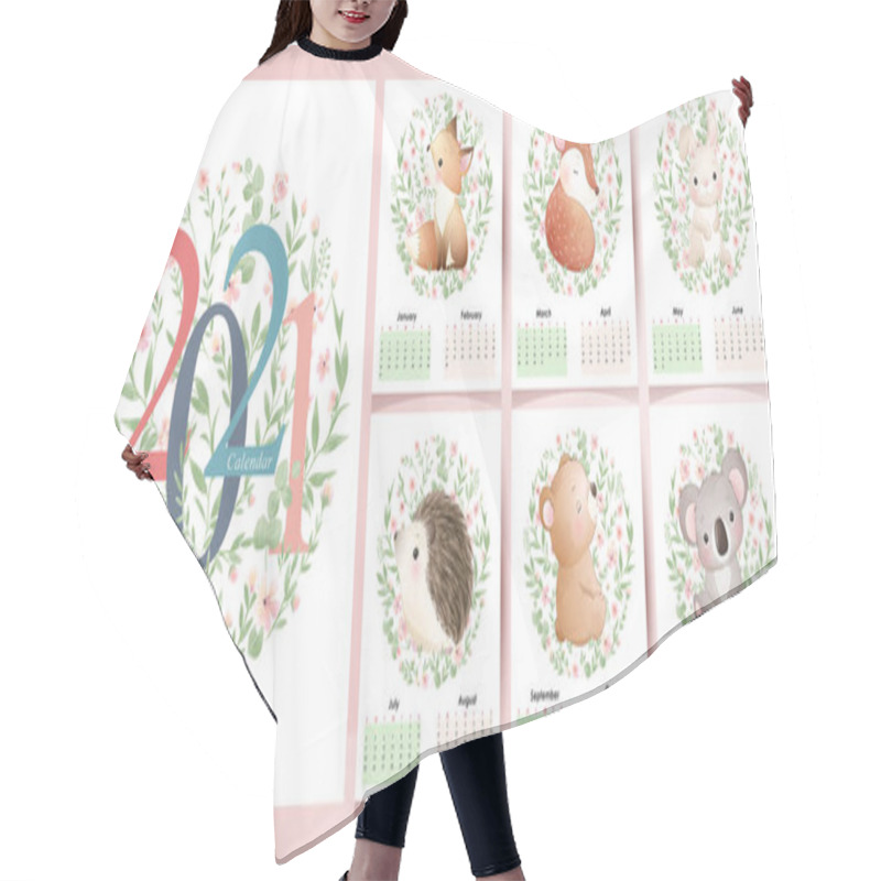 Personality  Cute Doodle Animals Calendar For Year 2021 Collection Hair Cutting Cape