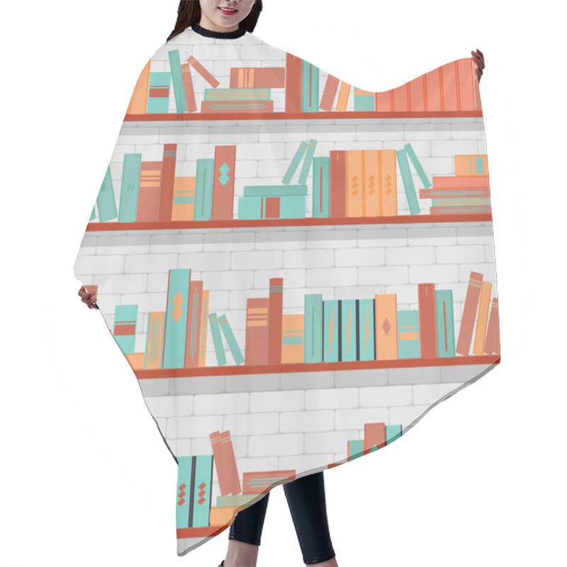 Personality  Seamless Pattern Bookshelves, Books On The Brick Wall Background  Hair Cutting Cape