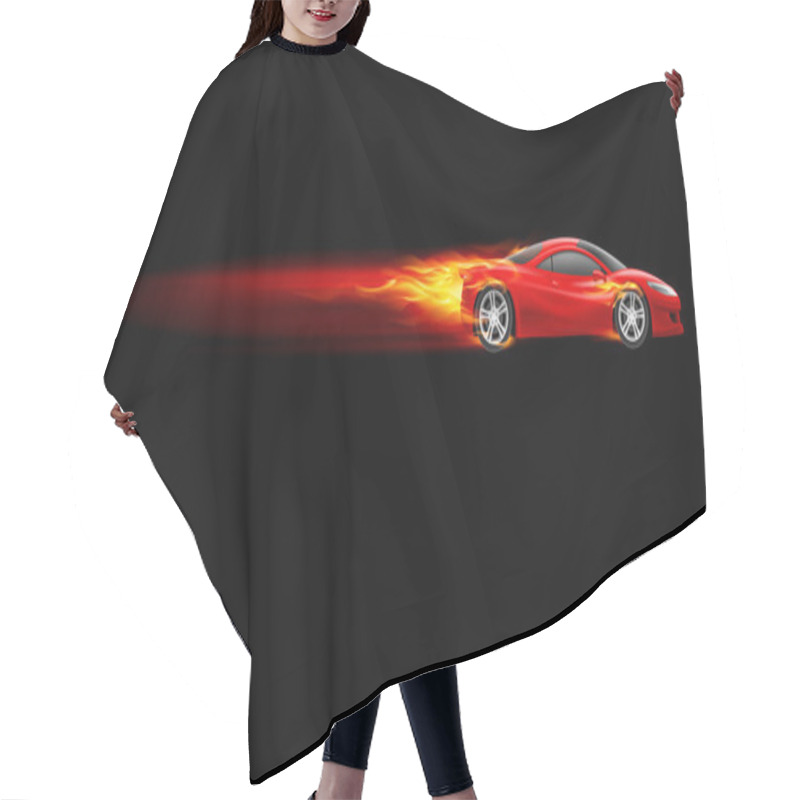 Personality  Red Sport Car. Burnout Design. Illustration On Black Hair Cutting Cape