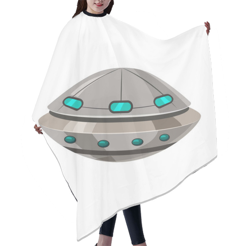 Personality  Ufo Flying Spaceship Isolated On White Cartoon Style. Alien Transport Futuristic. Vector Illustration, Baner, Poster Hair Cutting Cape