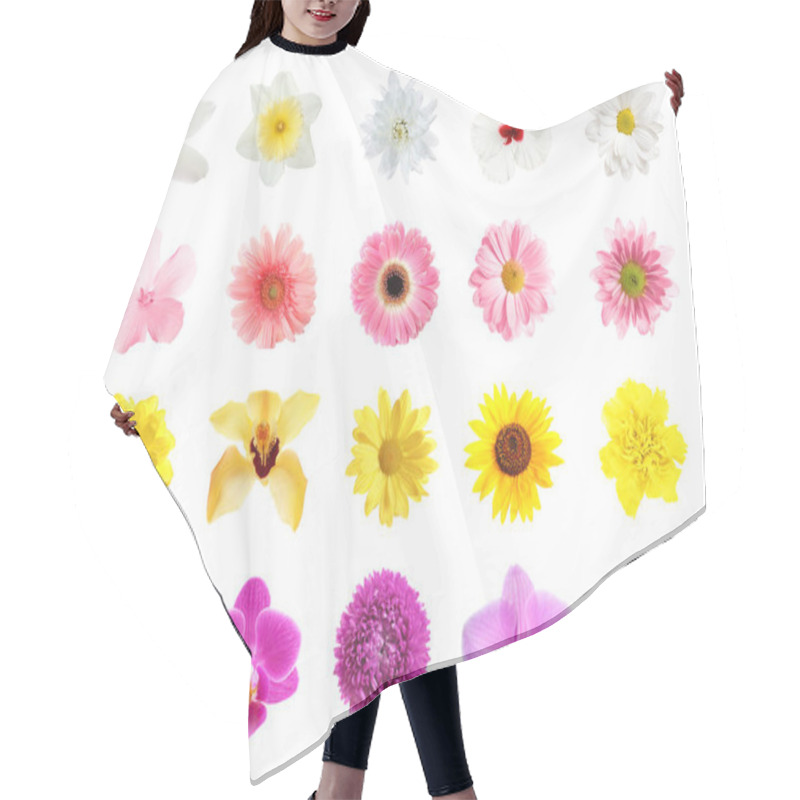 Personality  Set Of Different Beautiful Flowers On White Background Hair Cutting Cape