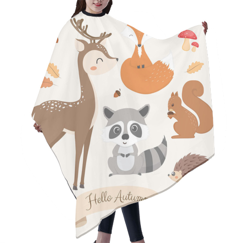 Personality  Set Of Cute Woodland Animals. Hair Cutting Cape