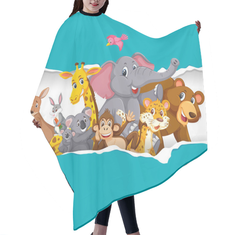 Personality  Background Template Design With Wild Animals On Blue Paper Illustration Hair Cutting Cape