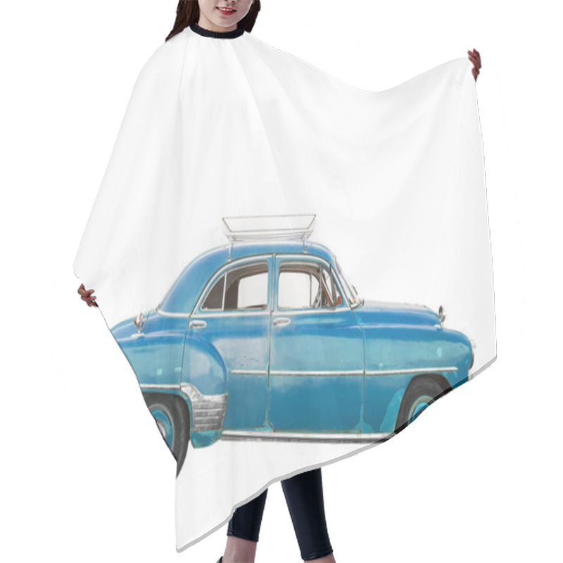 Personality  Blue, Old And American Car With Trunk Isolated Hair Cutting Cape