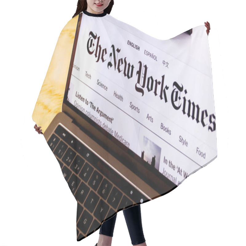 Personality  Houston, Texas / United States Of America - 08/2/2019: Photograph Of The New York Times Landing Web Page Displayed On Computer Screen Hair Cutting Cape