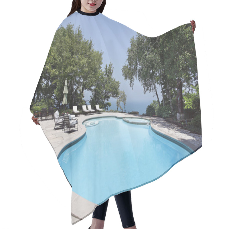 Personality  Swimming Pool With Lake View Hair Cutting Cape