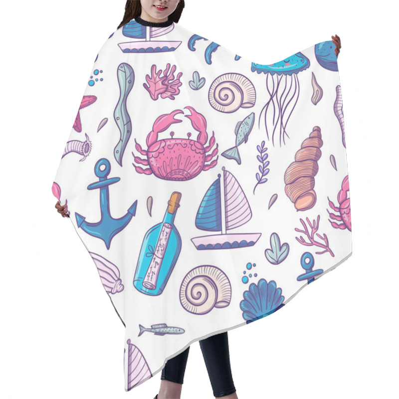 Personality  Marine Inhabitants. Fish. Stickers. Cute Characters In A Modern Style. For Your Design. Hair Cutting Cape