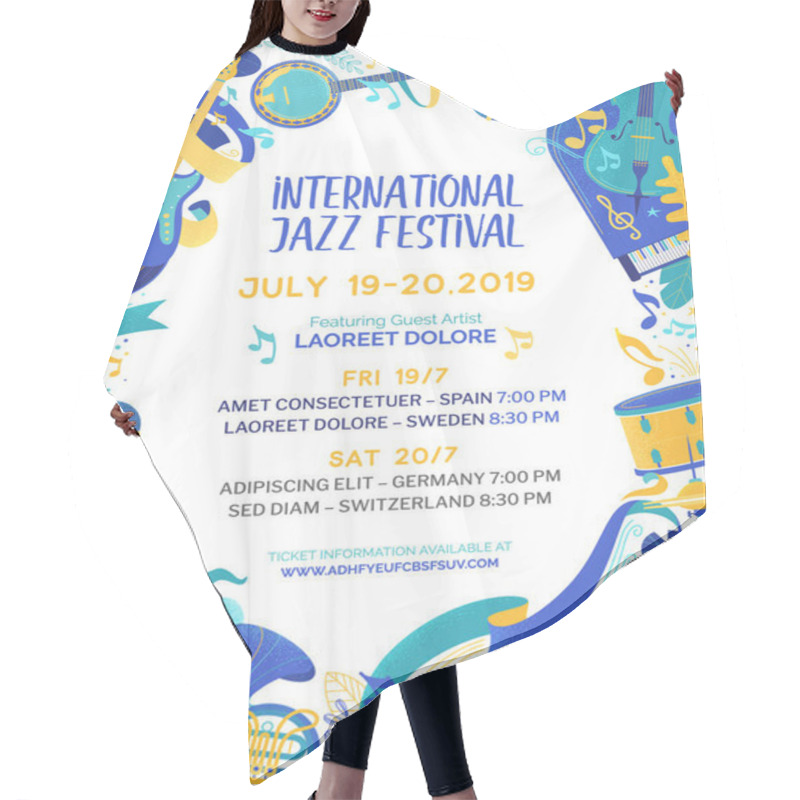 Personality  International Music Contest Poster Vector Template. Jazz And Blues Festival Promotional Web Banner With Text Space. Country, Folk And Rock Concert Brochure. Cultural Event Advertising Flyer Layout Hair Cutting Cape