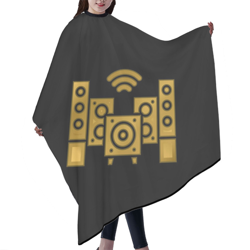 Personality  Audio Gold Plated Metalic Icon Or Logo Vector Hair Cutting Cape