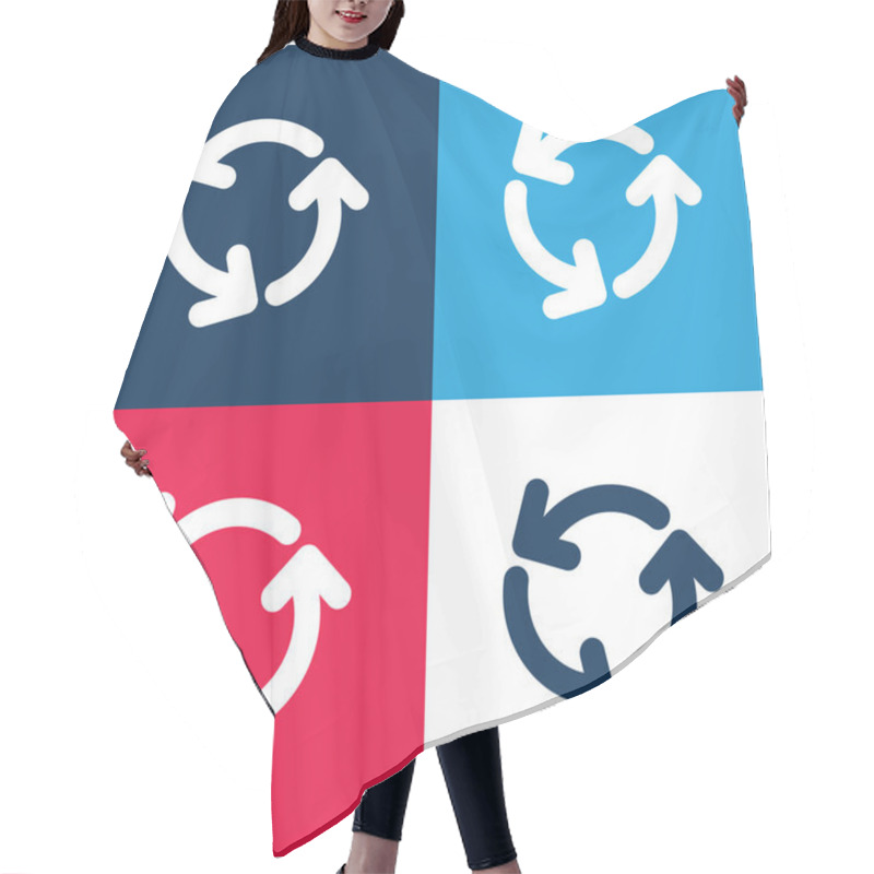 Personality  Arrows Circle Of Three Rotating In Counterclockwise Direction Blue And Red Four Color Minimal Icon Set Hair Cutting Cape