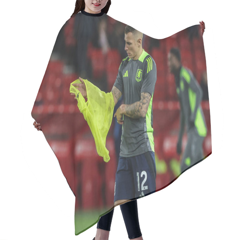 Personality  Lucas Digne Of Aston Villa In The Pregame Warmup Session During The Premier League Match Nottingham Forest Vs Aston Villa At City Ground, Nottingham, United Kingdom, 14th December 2024 Hair Cutting Cape