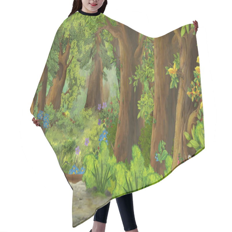 Personality  Cartoon Summer Scene With Path In The Forest - Nobody On Scene - Illustration For Children Hair Cutting Cape