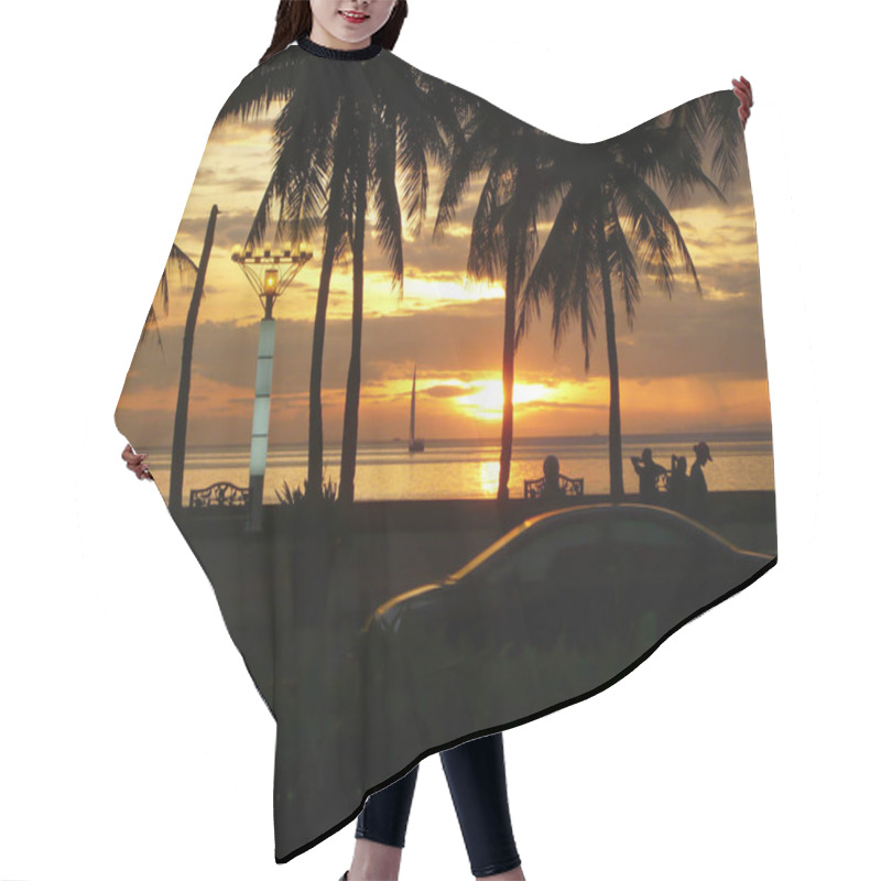 Personality  Romantic Sunset On A Tropical Beach With Palms Hair Cutting Cape