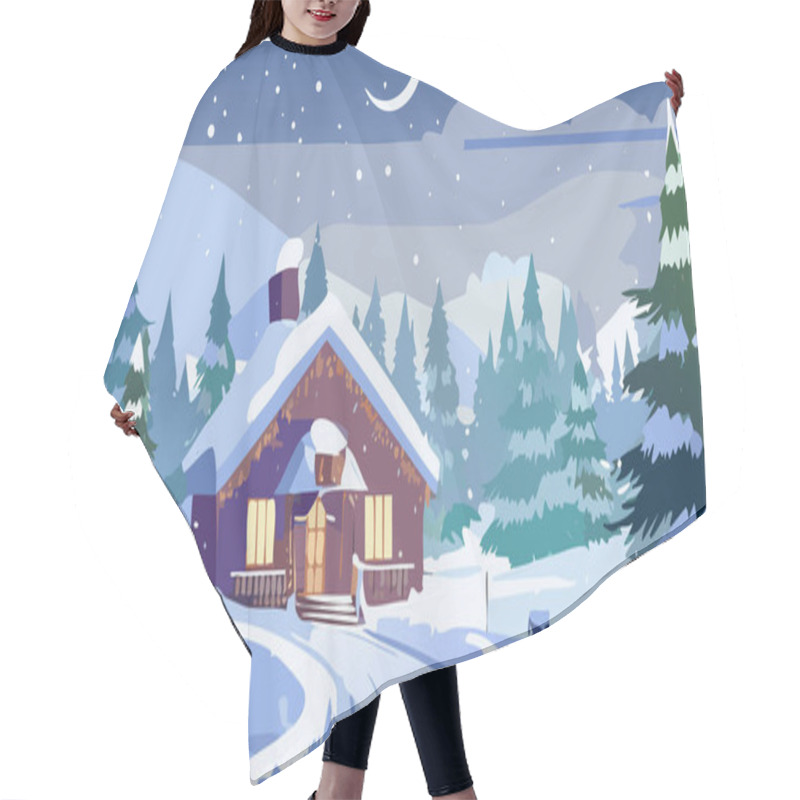 Personality  Winter Landscape With Snow House. Vector Illustration In Flat Style. Hair Cutting Cape