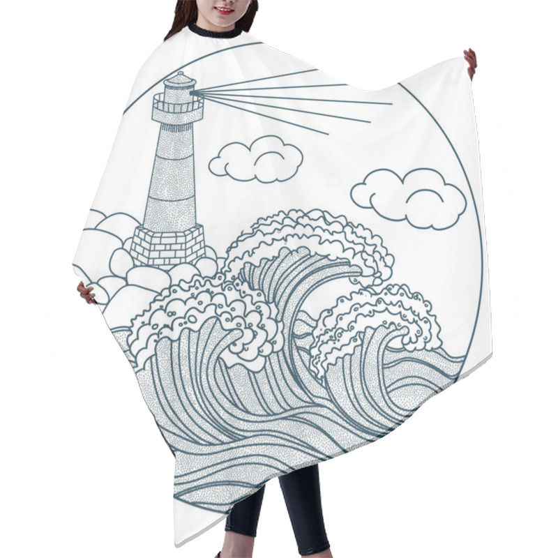 Personality  Lighthouse In The Waves Icon Hair Cutting Cape