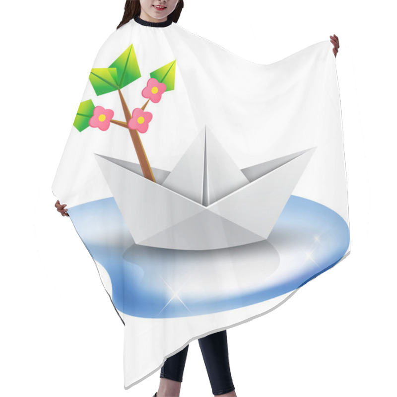 Personality  Origami Paper Ship With A Green Tree  Hair Cutting Cape