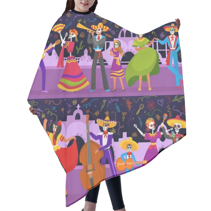 Personality  Mexican Party Day Of Dead Holiday Festival Celebrating Persons Vector Illustration. Hair Cutting Cape