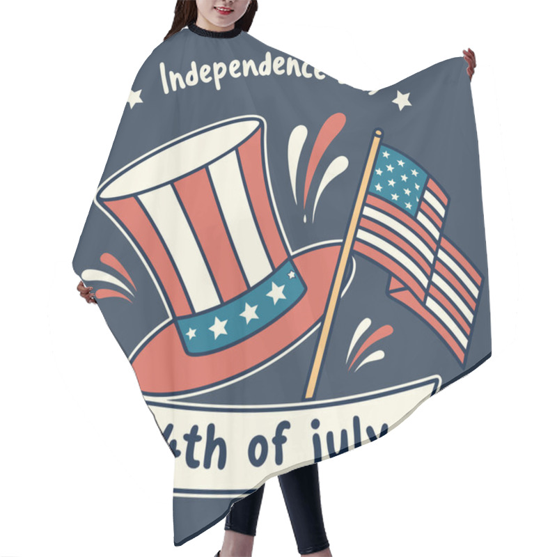 Personality  4th Of July Independence Day Illustration  Patriotic Hat And American Flag Design Hair Cutting Cape