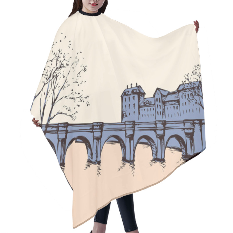 Personality  Cityscape With Bridge Over River. Vector Drawing Hair Cutting Cape