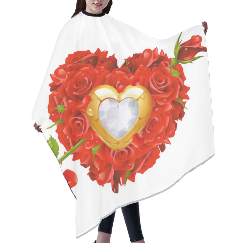 Personality  Red Roses And Golden Jewel In The Shape Of Heart With Arrow Hair Cutting Cape