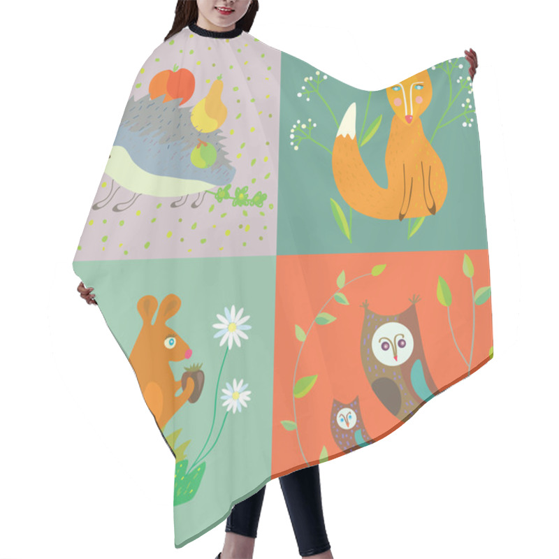 Personality  Forest Animals And Birds Funny Set For Kids Hair Cutting Cape