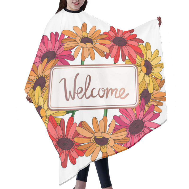 Personality  Vector Gerbera Floral Botanical Flower. Black And White Engraved Hair Cutting Cape