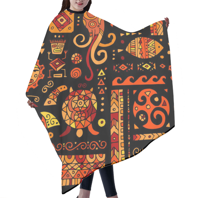 Personality  Ethnic Handmade Ornament For Your Design. Polynesian Style, Seamless Pattern Hair Cutting Cape