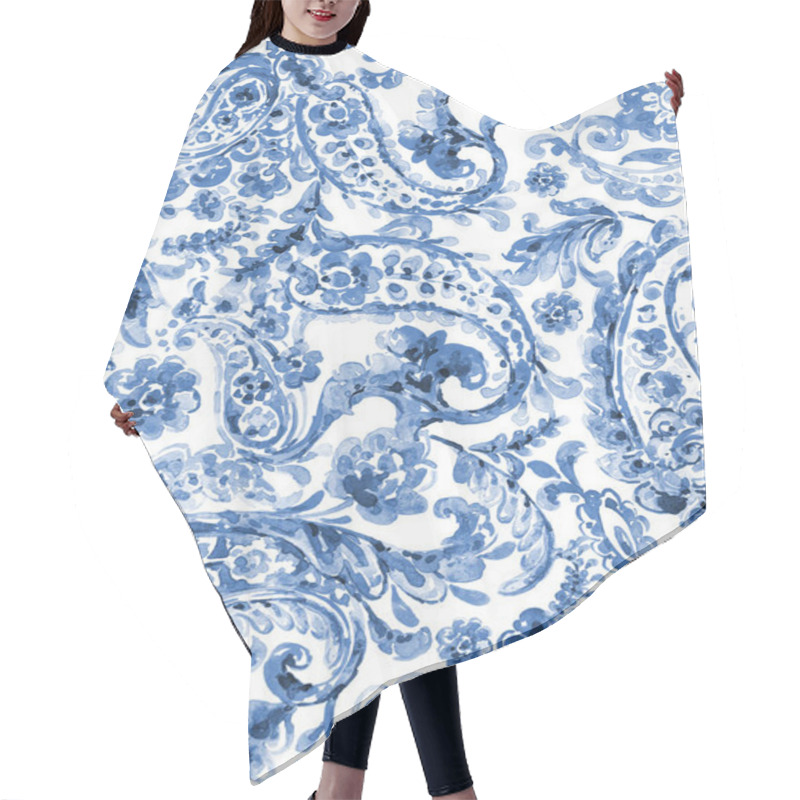 Personality  Seamless Hand Painted Watercolour  Monochromatic Paisley Pattern Hair Cutting Cape