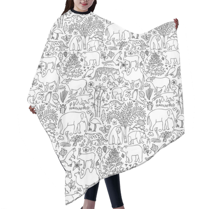 Personality  Hand Drawn Asia Seamless Pattern Hair Cutting Cape