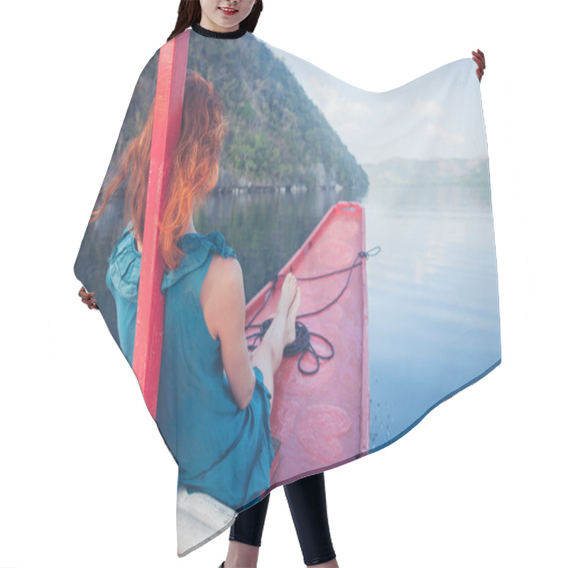 Personality  Woman On The Bow Of Small Boat Hair Cutting Cape