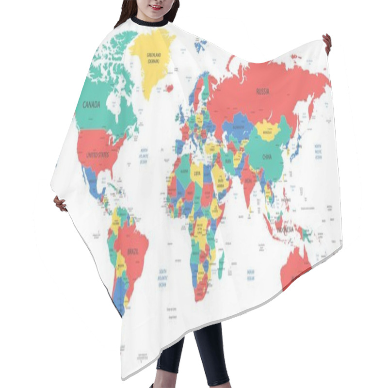 Personality  Detailed World Map With Borders, Countries And Cities Hair Cutting Cape